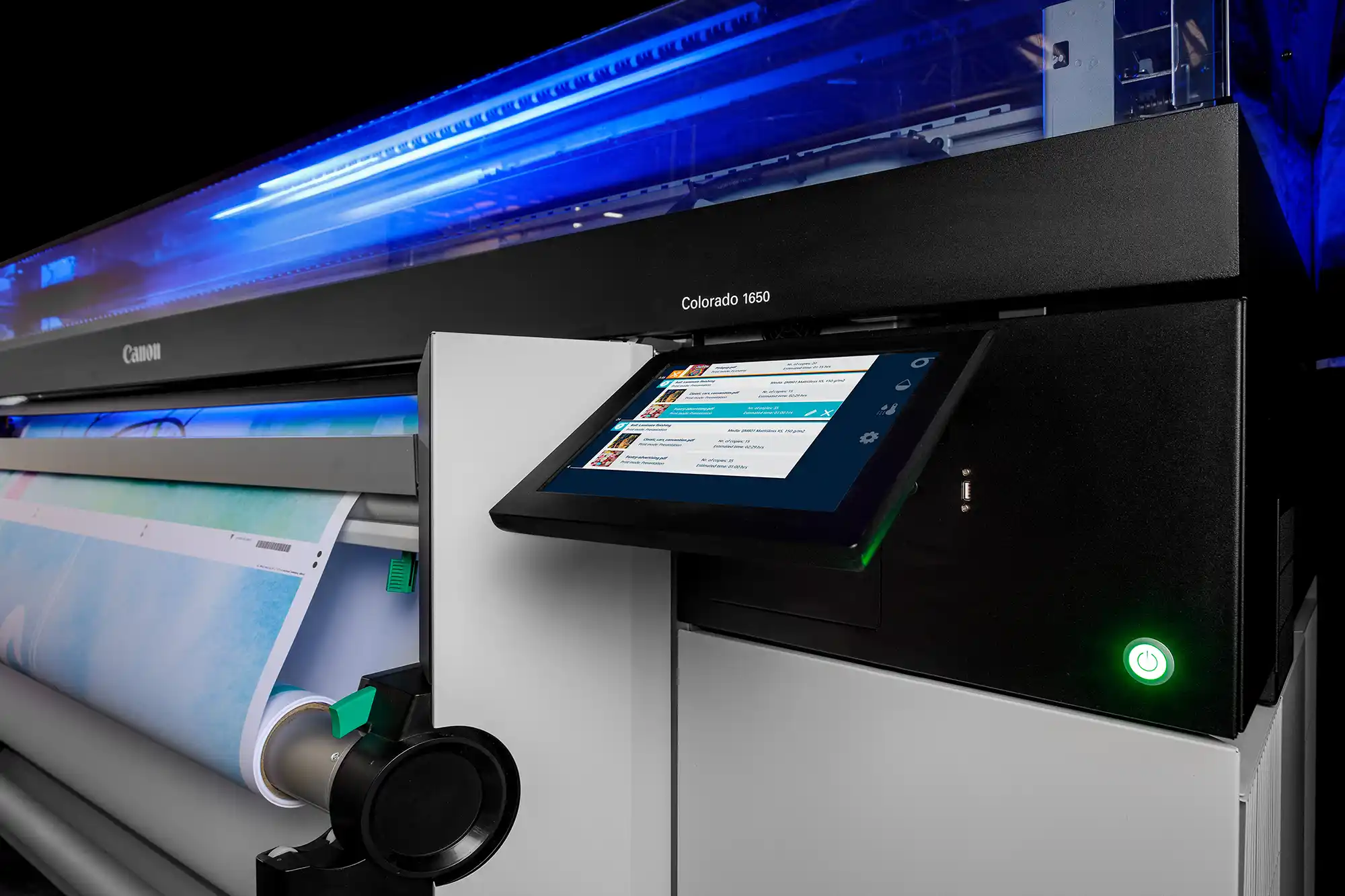 Digitaldruckmaschine Colorado 1650, Nahaufnahme Bedienfeld